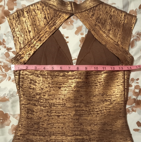 Sirelys dekers couture dress size medium open chest tight golden brown - Picture 11 of 11